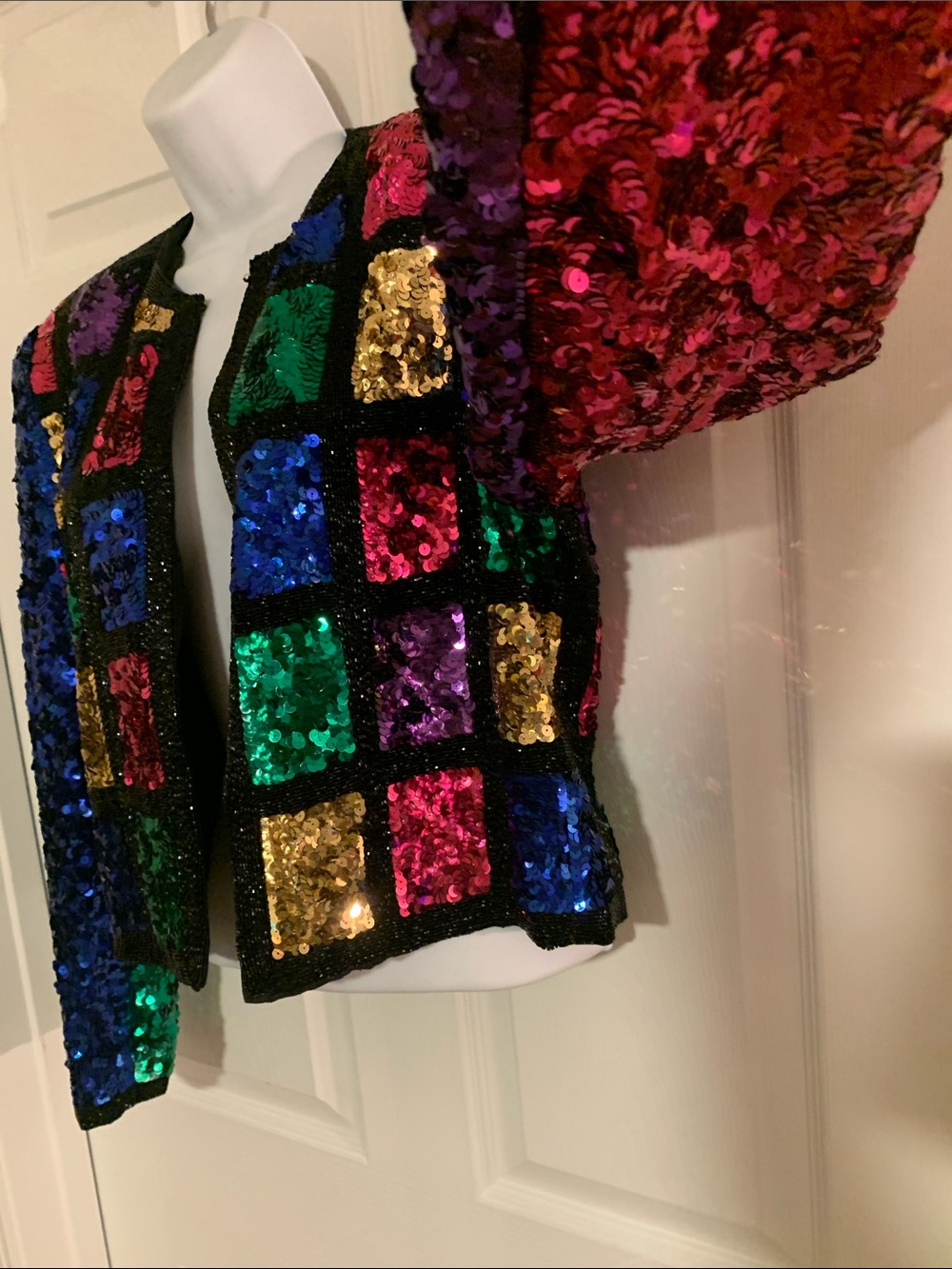 Vintage Nolan Miller Dynasty Collection Checkerboard Sequin Statement Jacket - Picture 6 of 10